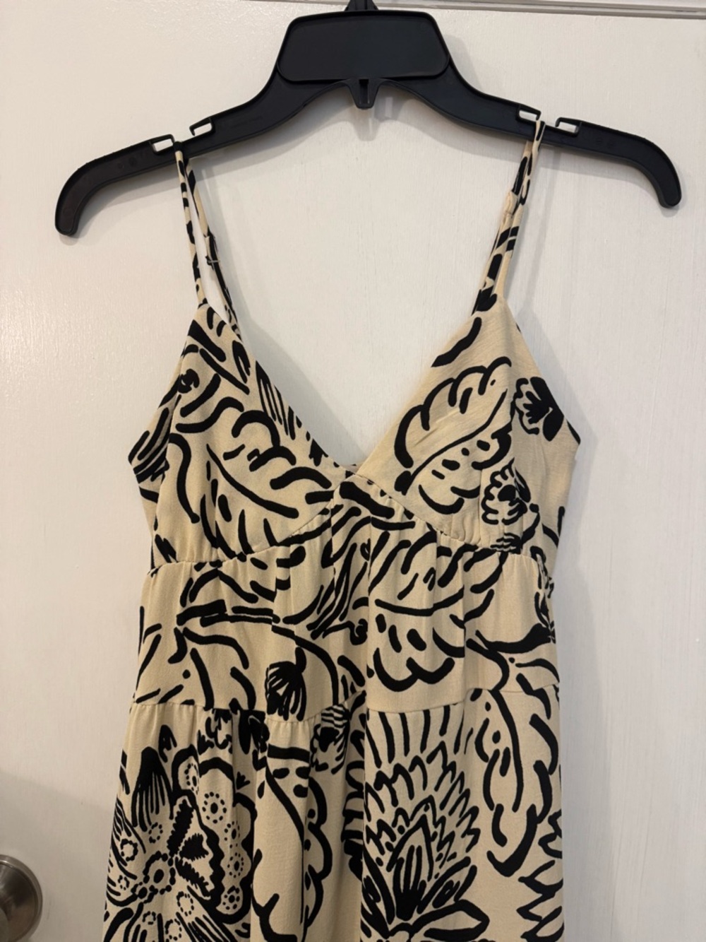 Beige and Black Floral Maxi Dress - Sleeveless V-Neck - Picture 2 of 5
